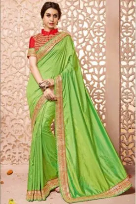Picture of handmade saree pure georgette silk printed patch border