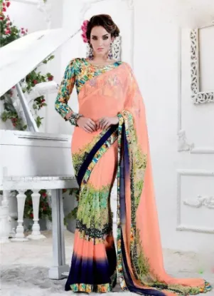 Picture of handmade saree georgette woven orange craft fabric bati