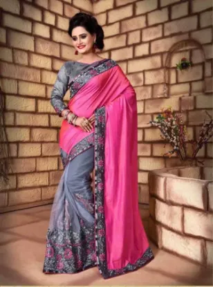 Picture of handmade saree printed pure silk zari border sari fabri