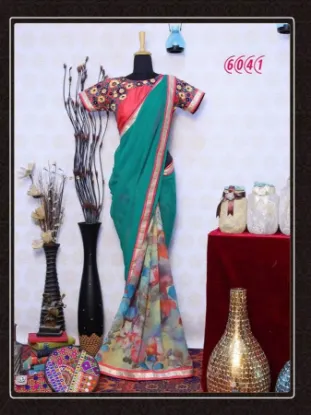 Picture of handmade sari pure crepe silk hand embroidered printed,