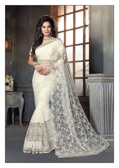 Picture of woman party wear sari reception festival wedding desig,