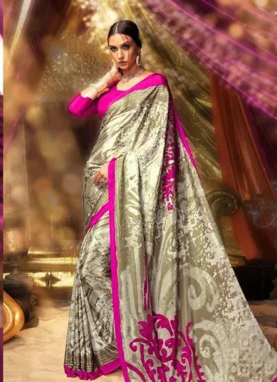 Picture of aqua designer jacquard border bollywood sari pure bana,