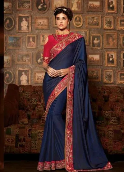 Picture of aqua indian designer bollywood style embroidered sari ,