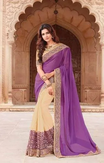 Picture of beige bollywood embellish sari georgette festival paki,