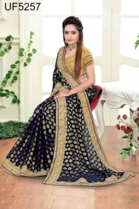 Picture of traditional designer green zari border bollywood sari ,