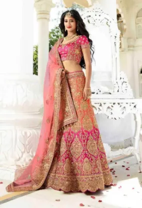 Picture of traditional orange designer embroidered bollywood sari,