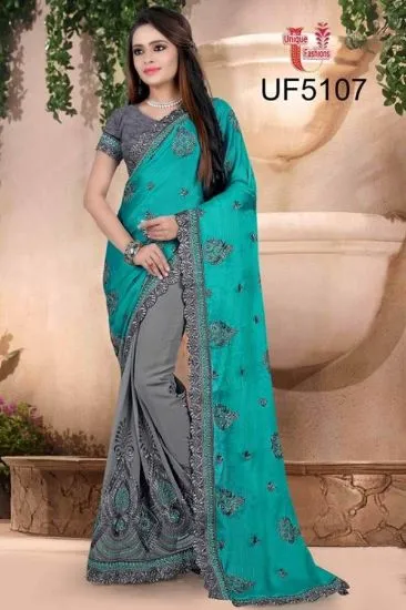 Picture of indian handmade saree abstract printed pure silk blue s