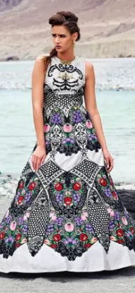 Picture of women's long formal prom dress bridesmaid batik print k