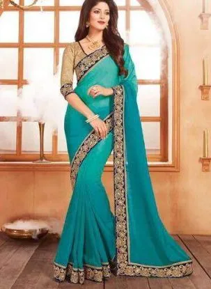 Picture of pakistani gold bollywood art silk saree party wear emb,