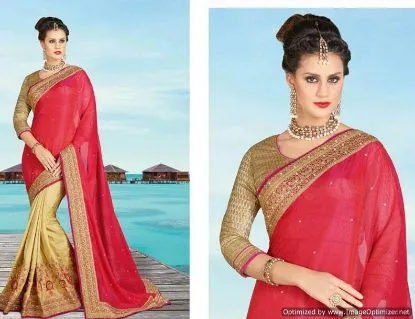 Picture of pakistani indian designer saree red orange ethnic boll,