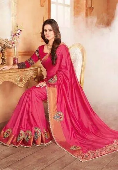 Picture of pakistani pure cotton silk saree festive wear hand wov,