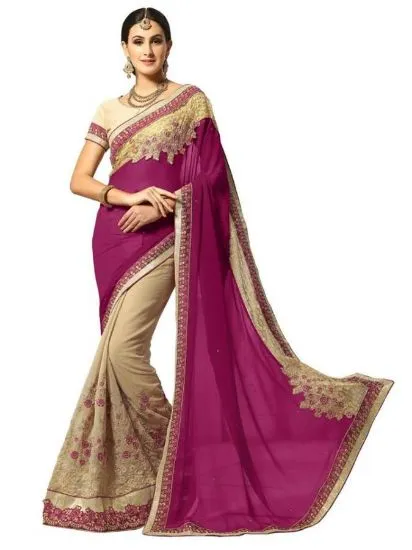 Picture of pakistani saree party wear hand woven yard pink design,
