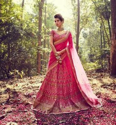 Picture of pakistani wedding & party wear cotton silk sari pink d,
