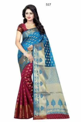 Picture of handmade indian paisley printed saree recycled fabric p
