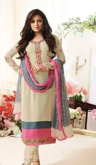 Picture of 42 inches salwar kameez thread embroidered stitched - d