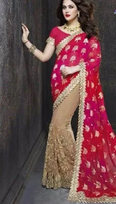 Picture of handmade indian pure silk brown sari nice printed ethni