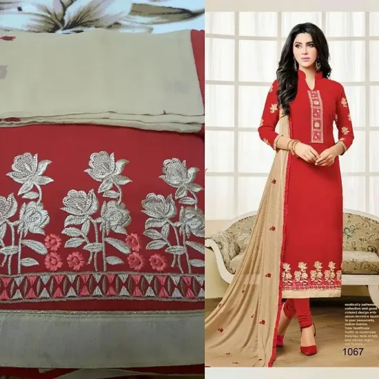 Picture of anarkali gown salwar suit eid wear red art silk leaf em