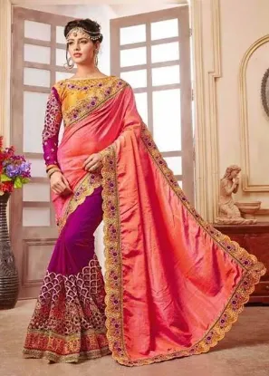 Picture of women indian sari georgette silk party wear woven vint,