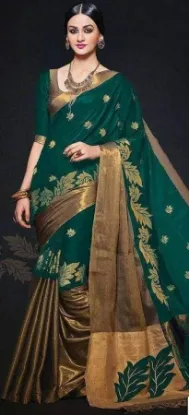 Picture of handmade silk green floral printed saree ethnic craft f