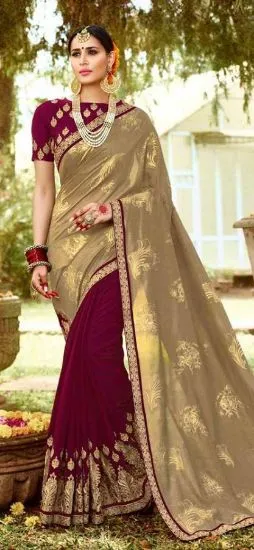 Picture of handmade brown saree ikat printed georgette sari ethnic