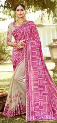 Picture of handmade embroidered saree silk blend fabric indian par