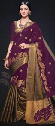 Picture of handmade floral printed indian pure silk saree dress ma