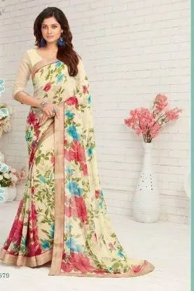 Picture of handmade floral printed pure silk saree beige dress mak