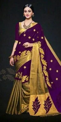 Picture of handmade indian pure silk saree floral printed beige sa