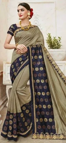 Picture of handmade indian brown crepe silk saree floral printed u