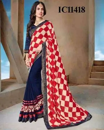 Picture of handmade indian craft saree pure silk printed fabric ar