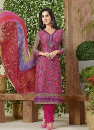 Picture of beautiful chiffon embroidery with gold lace salwar kame