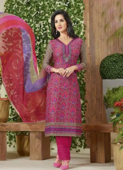 Picture of beautiful chiffon embroidery with gold lace salwar kame