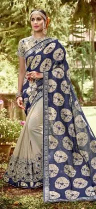 Picture of handmade indian floral printed crepe silk saree ethnic 