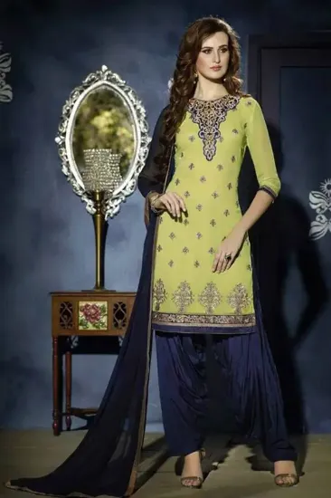 Picture of beautiful net martial embroidery with gold pant salwar 