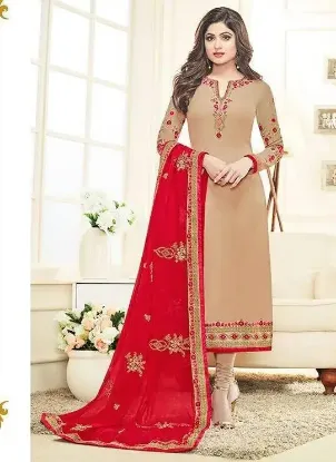 Picture of bollywood designer party wear long fashionable zari wor