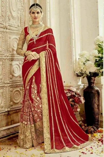 Picture of deep pink bridal designer heavy sequin bollywood saree,