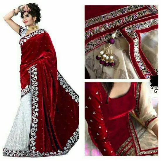 Picture of designer stylesh sari ethnic silk saree dark pink and ,