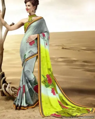 Picture of indian beige saree handmade style silk blend fabric cra