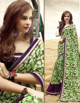 Picture of indian designer beige zari border bollywood sari georg,