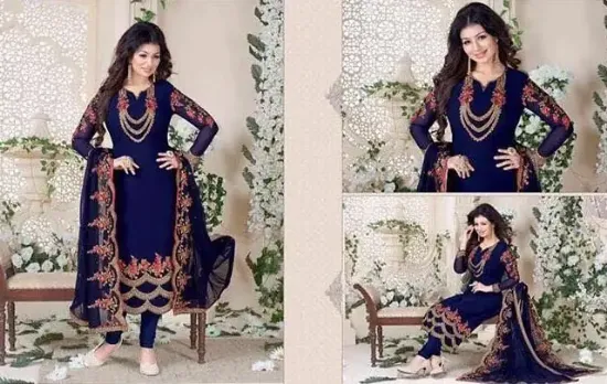 Picture of bollywood pure cotton embroidered semistitched salwar k