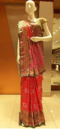 Picture of indian embroidered saree handmade orange silk blend fab