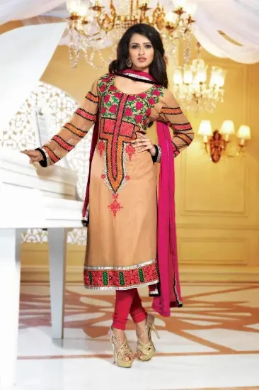 Picture of chanderi cotton resham embroidered salwar kameez loose 