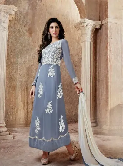 Picture of chanderi cotton resham embroidered salwar kameez loose 