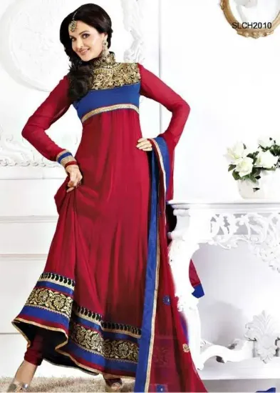 Picture of cream & blue cotton unstitched churidar suit ,s265