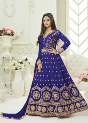 Picture of designer bollywood indian blue georgette ethnic embroid