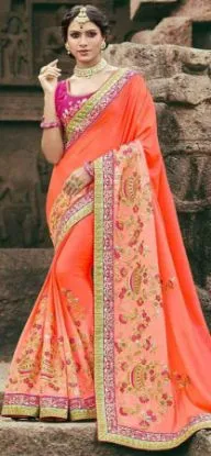 Picture of handmade orange saree hand woven fabric silk blend fabr
