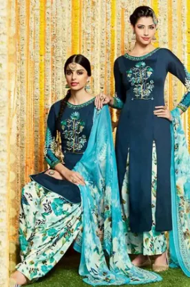 Picture of designer bollywood indian gray color floral party wear 