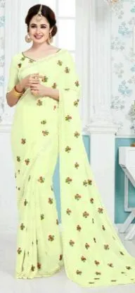 Picture of handmade saree abstract printed pure silk green craft f