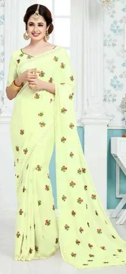 Picture of handmade saree abstract printed pure silk green craft f