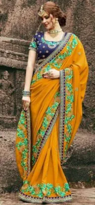 Picture of handmade saree crepe silk embroidered green craft fabri